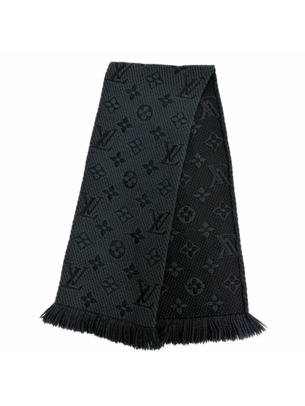 Louis Vuitton Logomania Scarf Wool Silk Monogram Dark Gray